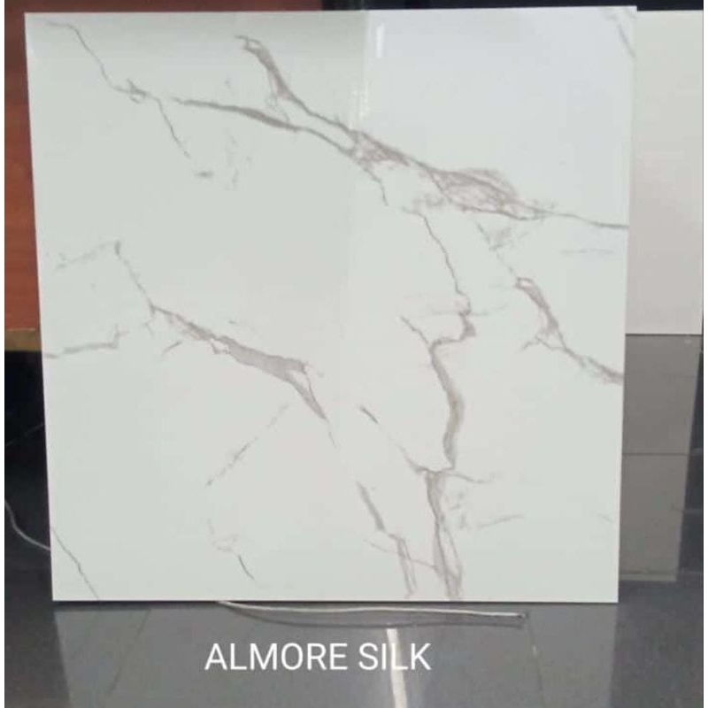 Granit Lantai 60x60 Putih Corak Glossy ARA Almore Silk
