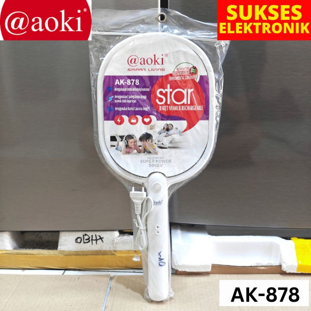 RAKET NYAMUK AOKI AK-878 PUKULAN NYAMUK SETRUM CAS KABEL BATERAI SETRUM