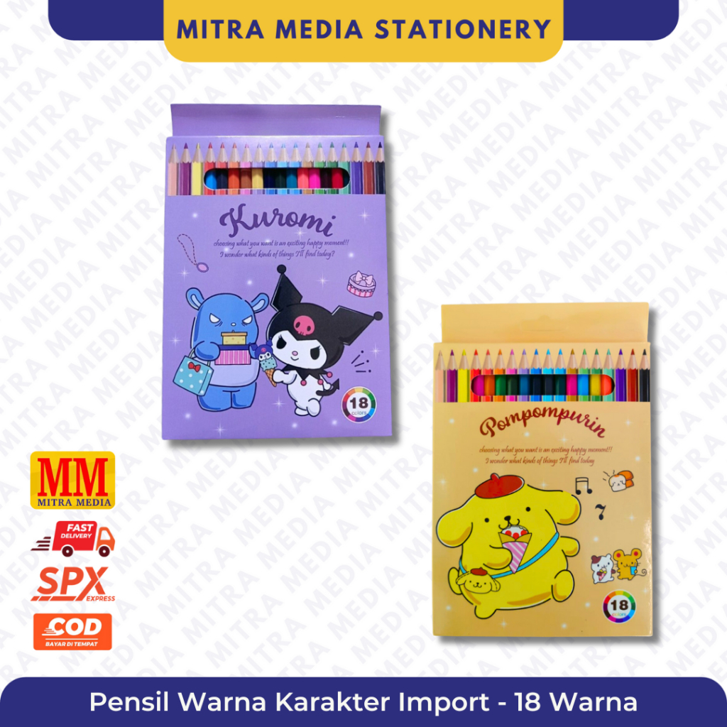 

Pensil Warna Sanrio 18 Warna / Kuromi / Pompompurin / Pensil Warna Anak