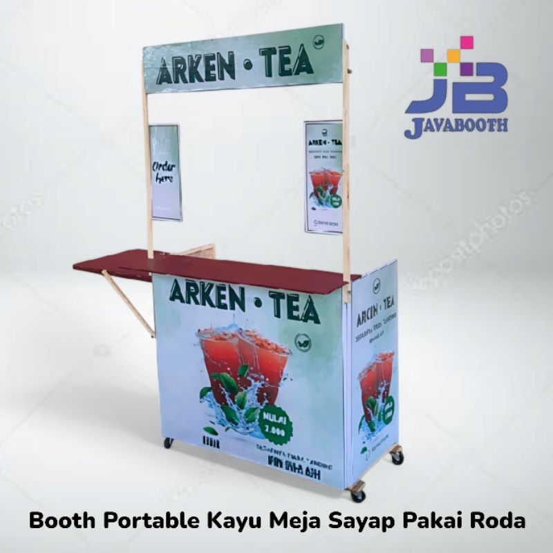 Booth Portable Kayu Pakai Roda + Meja Sayap ( 150x65cm ) JB LV