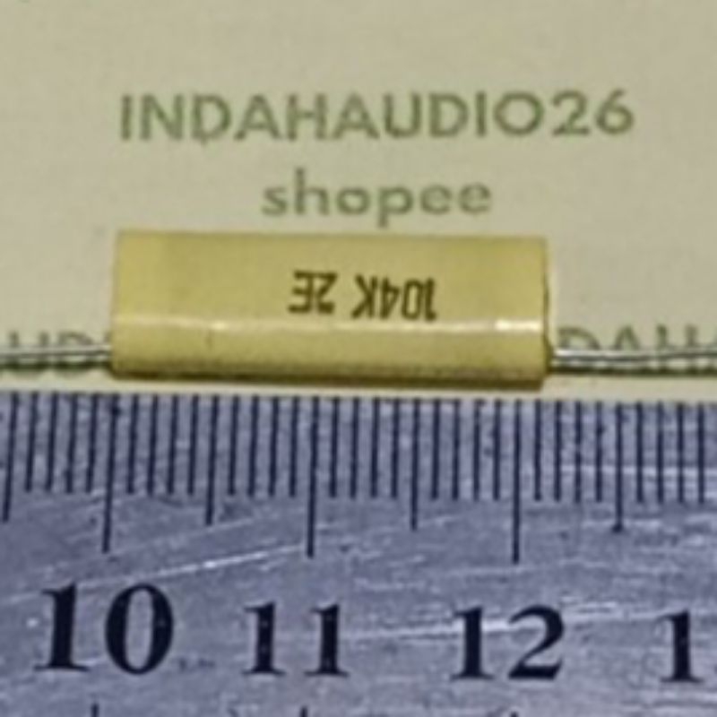 AXIAL 104K 2E  20mm 104 250v 100n 100nf 0.1uf milar kapasitor mylar 100 n nf kuning input audio