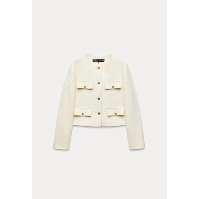 zara blazer putih + duma lumi tweed outer pink