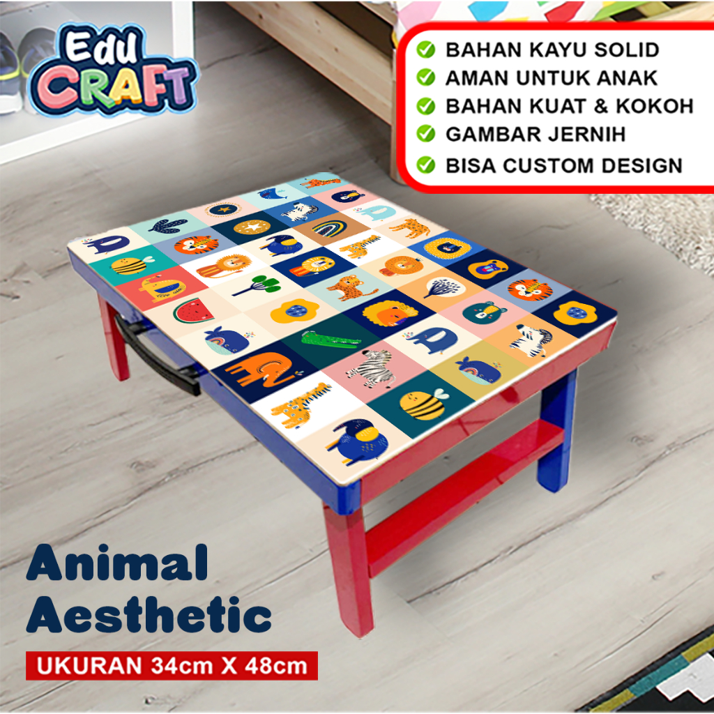 Meja Lipat Belajar Anak Animal Aesthetic / Meja Custom Anak / Meja Lipat Portable Serbaguna