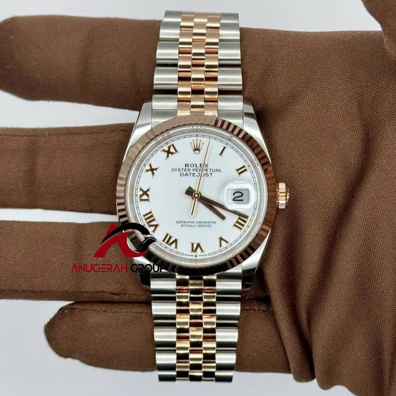 ROLEX DATEJUST 36 TWO-TONE FLUTED WHITE ROMAN JUBILEE 126231-0015 CALIBER 3235 MOV FULLSET