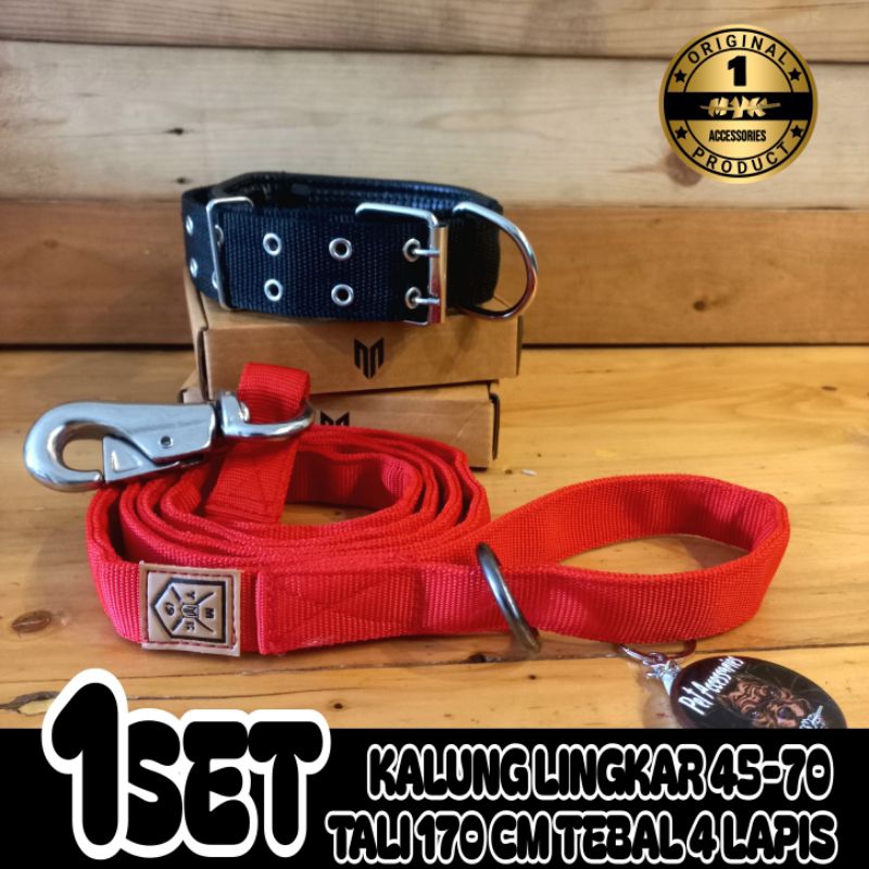 tali kalung 1set anjing pitbull bertenaga super