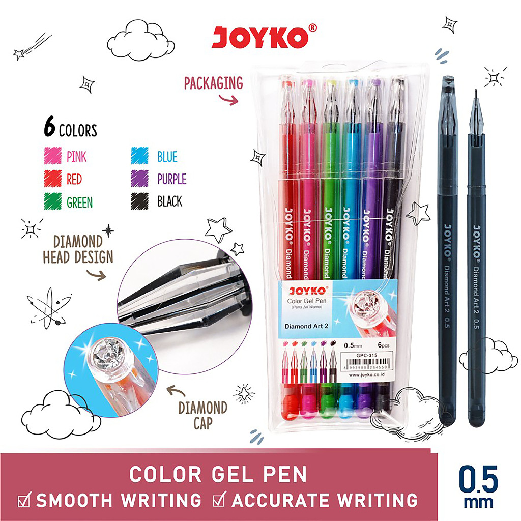 

Gel Pen Pulpen Pena Ball Pen Bolpoin Ballpoint Joyko GPC-315 Diamond Art 6 Warna 0.5mm