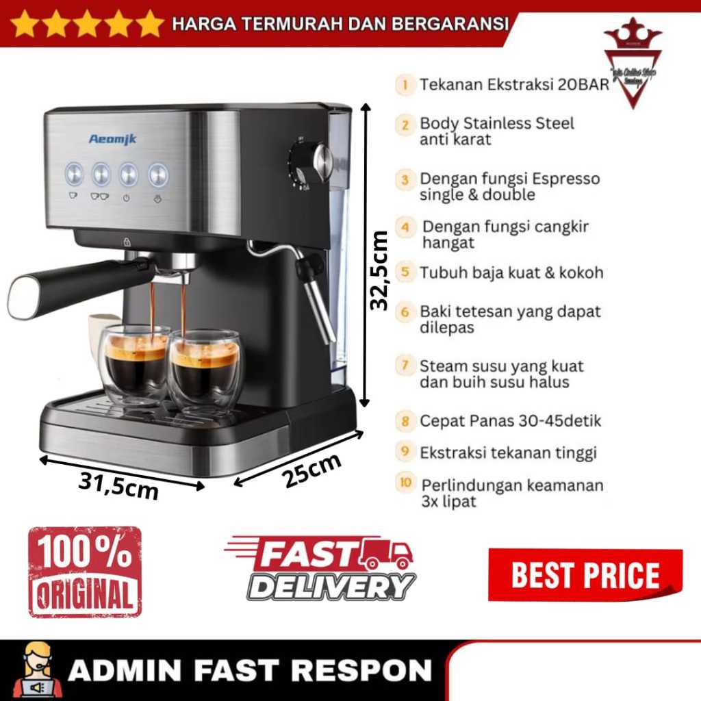 MESIN KOPI ESPRESSO 20 BAR COFFE MAKER MACHINE PROFESIONAL