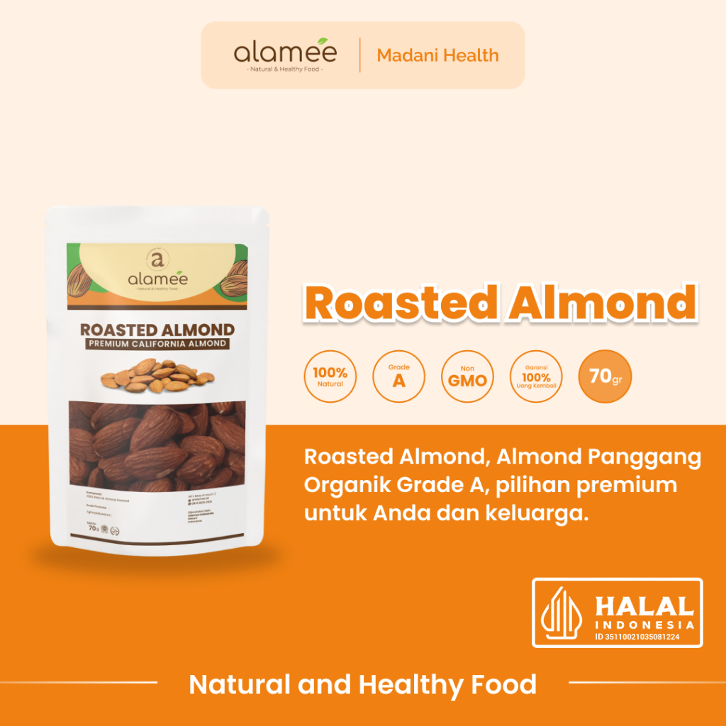 

ALAMEE Kacang Almond Almon Kupas Panggang Premium Roast Roasted Grade A California Oven Siap Makan