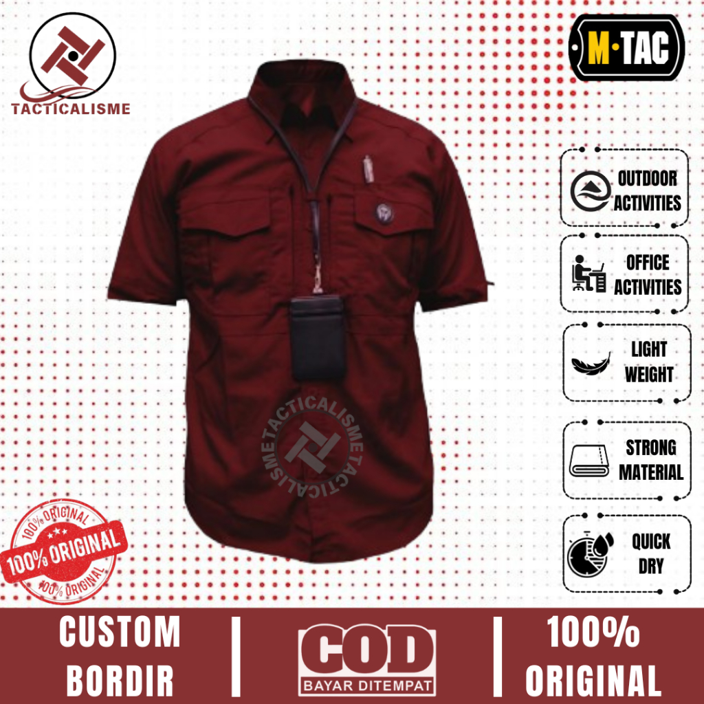 Kemeja Tactical Mtac Lengan Pendek Maroon Bahan American Drill Baju Kerja Lapangan BUMN Tacticalisme