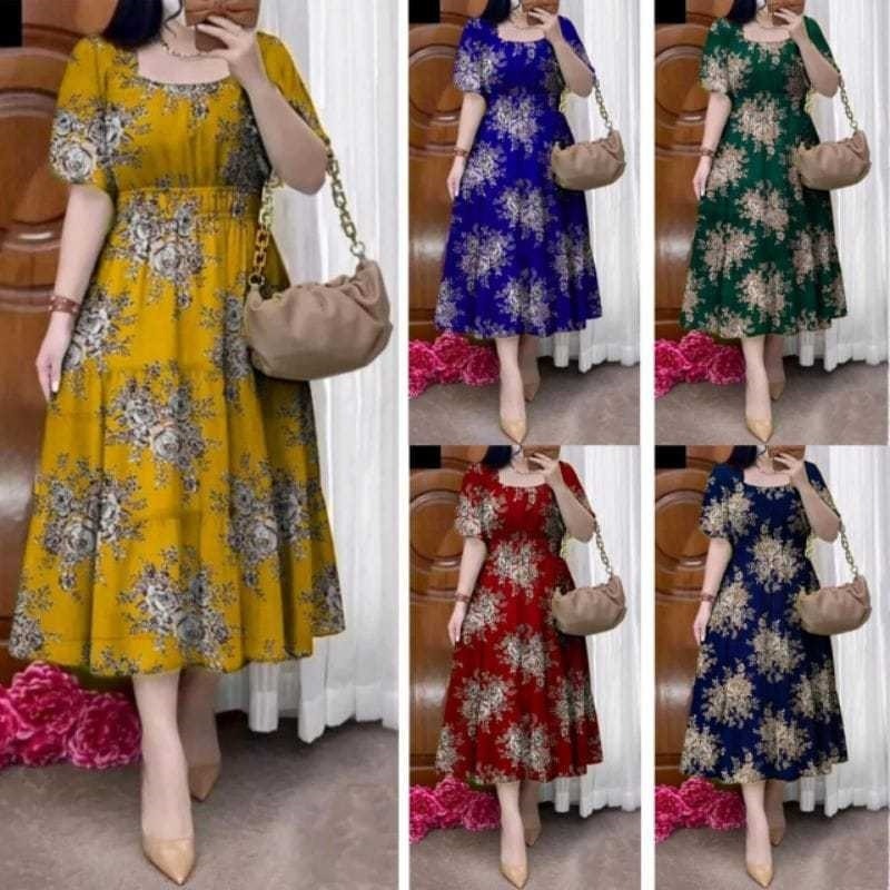 Daster Motif Bunga Dress Wanita Kekinian Baju Tidur Panjang Selutut Bahan Katun Premium
