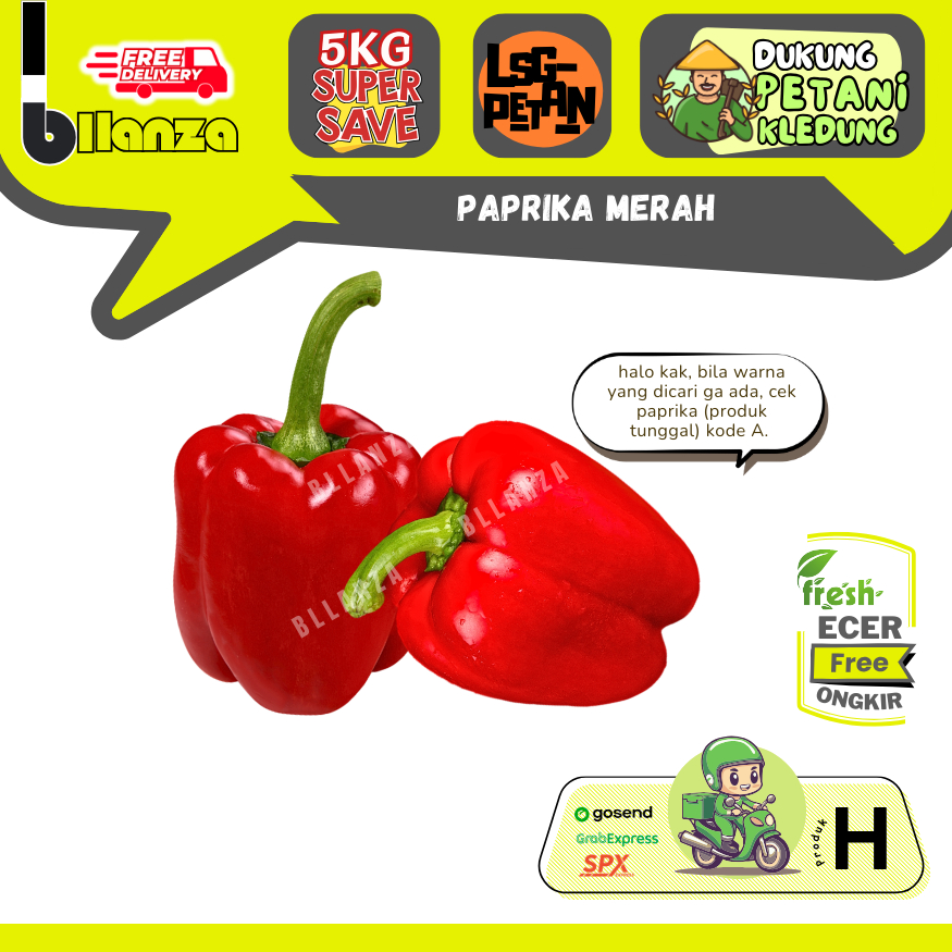 

Bllanza | Paprika Hijau Merah Kuning Oranye 150 gr — Sahabat Makan Sayur ECER (H)