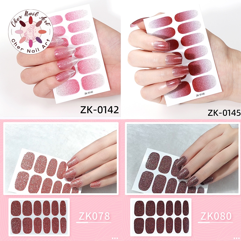 12Pcs Nail Art Sticker Motif / Warna Polos Stiker Kuku Murah Full Cover / Nail Art Stiker Premium