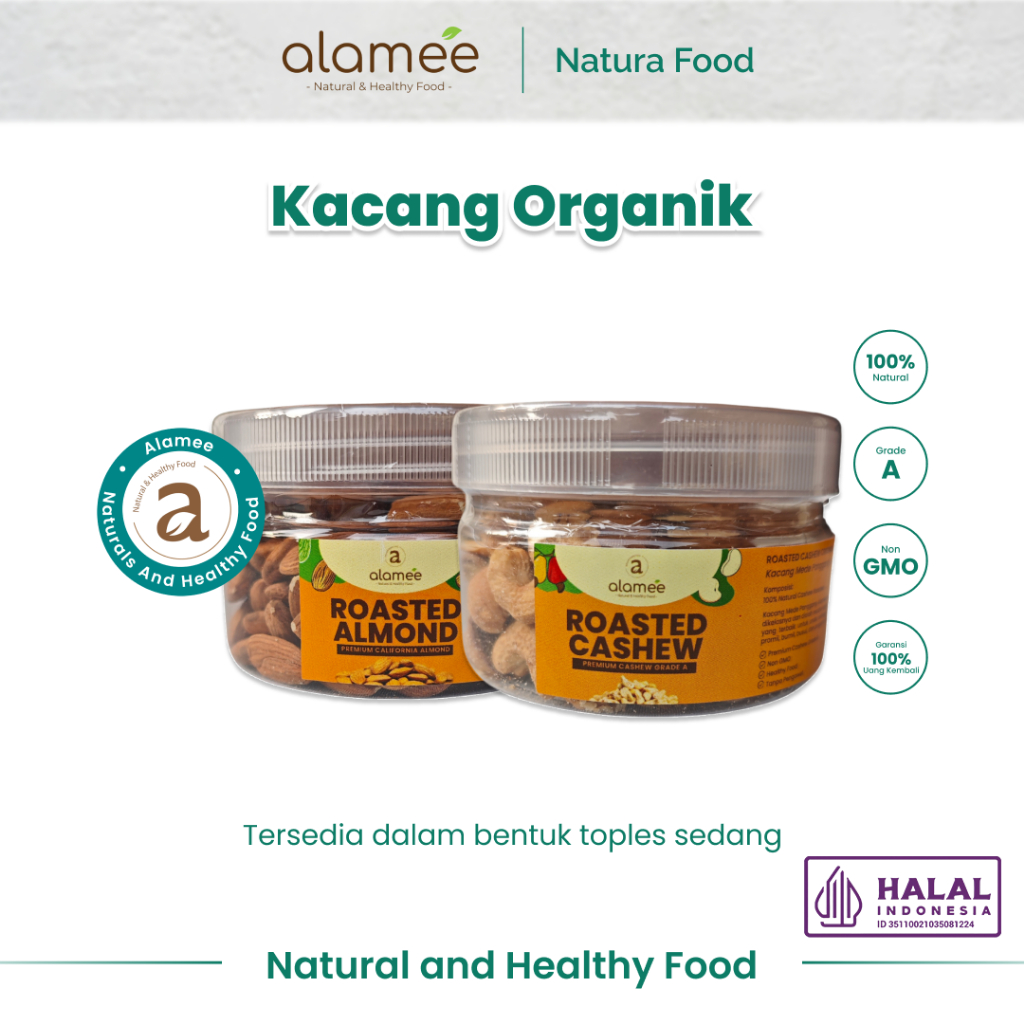 

alamee Premium Roasted Grade A California toples sedang almond mede kacang panggang