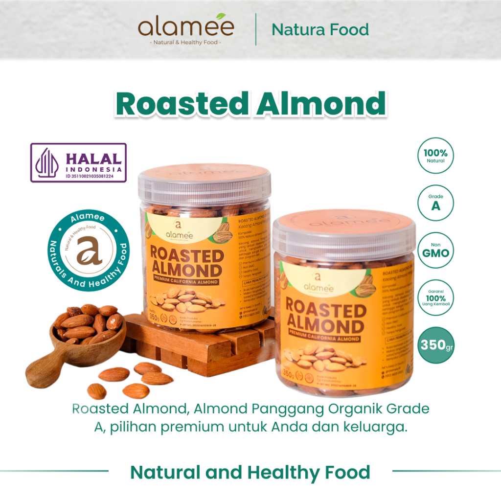 

ALAMEE Kacang Almond Panggang Natural Roasted Almon Grade A Organik 350 Gram