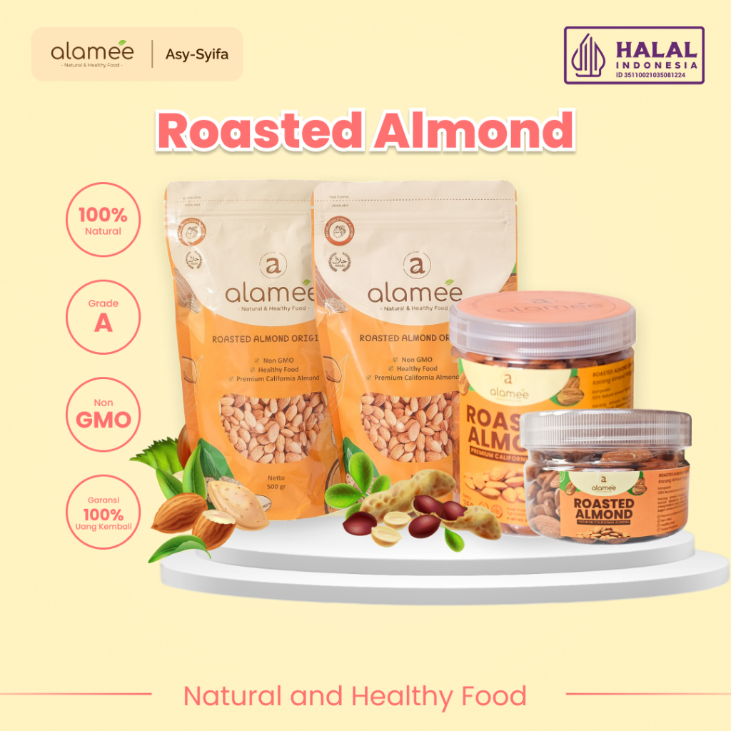 

Kacang Almond Almon Kupas Panggang Premium Roast Roasted Grade A California Oven Siap Makan Santap