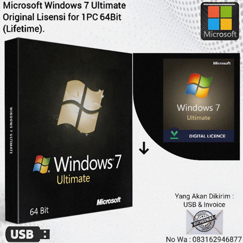 Microsoft Windows 7 Ultimate Original Lisensi 1PC (Lifetime).