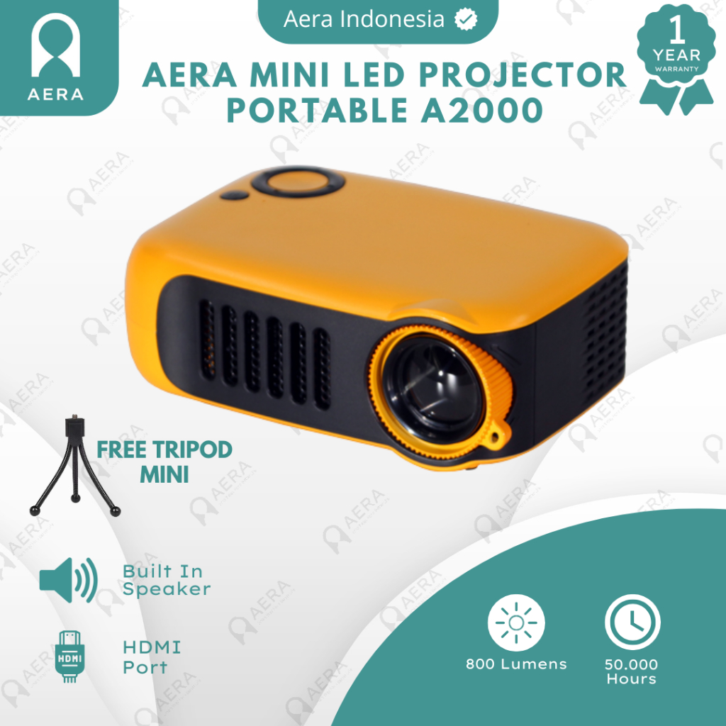 AERA Proyektor A2000 800 lumens Proyektor Full HD 1080P Mini LED Projector Proyektor A2000 Full HD