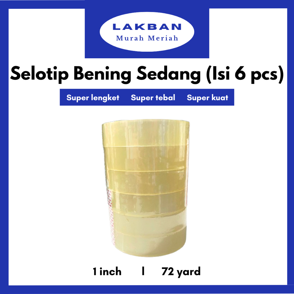 

[SLOP 6 PCS] Isolasi Sedang 24 mm x 72 yard Selotip Lakban Bening Ukuran Sedang Super Kuat dan Rekat Murah Isi 6 PCS Semarang