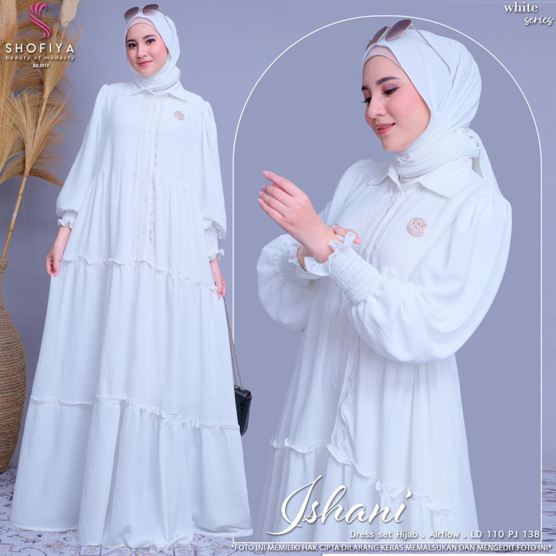 ISHANI DRESS GAMIS PUTIH SET HIJAB BY SHOFIYA