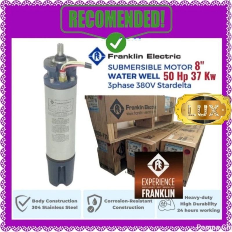 Dinamo motor pompa satelit submersible pump Franklin 37 KW 50 Hp 380 v 3 phase 8" inch water well in
