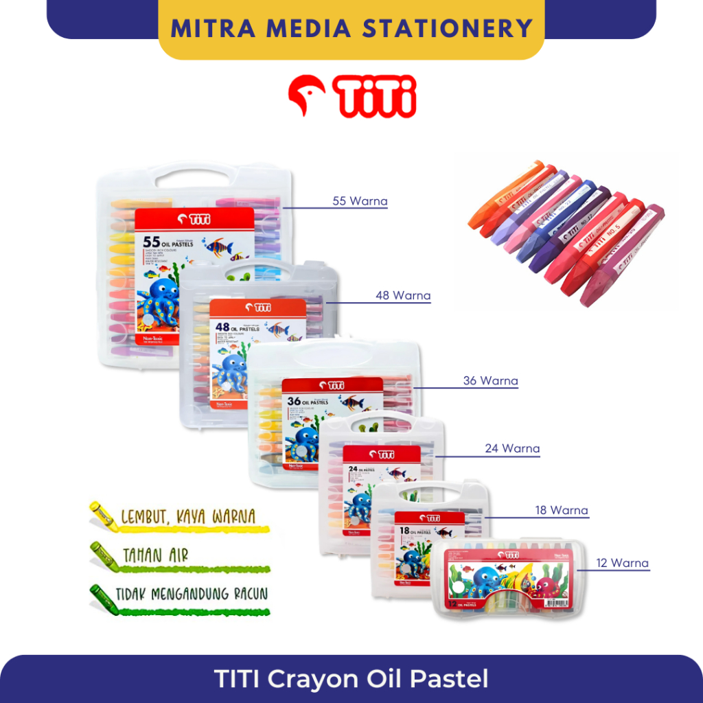 

TITI Crayon Warna / Oil Pastel / Krayon Minyak / 12 18 24 36 48 55 Warna Color