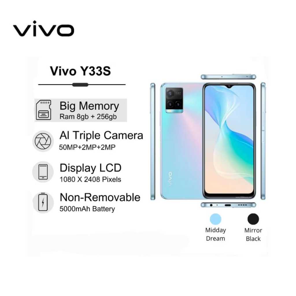 [EX DISPLAY] VIVO Y33S RAM 8/128GB/HP MURAH/Fullset /dengan AI Triple Camera, Baterai 5.000 mAh, Ult