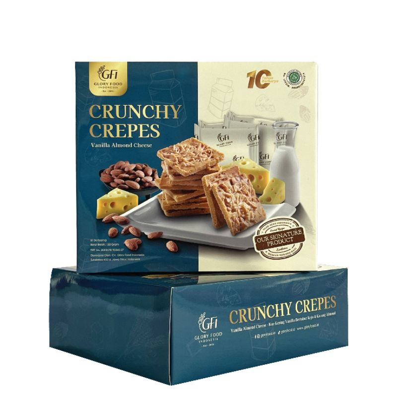

GFI Crunchy Crepes Vanilla Almond 165 Gram | Kue Kering Renyah Vanilla Dengan Almond & Keju Melimpah | Isi 12 Pieces / 36 Keping | Oleh-Oleh Surabaya Premium Eksklusif Higienis | Individually Wrapped