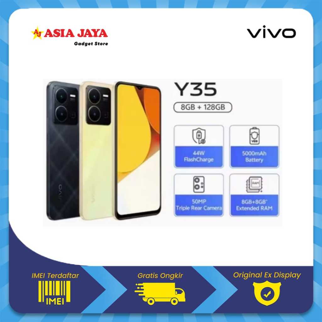 [EX DISPLAY] VIVO Y35 5G RAM 8/256GB Layar 6,58inci+44W FlasCharger+Camera 50MP Kelengkapan Fullset 