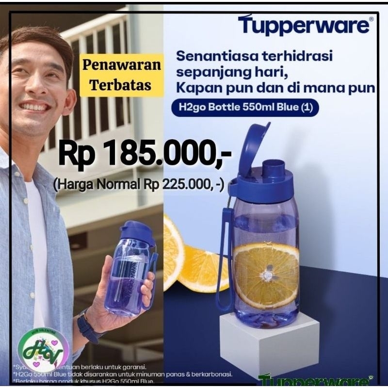 Tupperware cristal H2Go 500 ml  1pcs dan H2 go 350 ml 1 pcs (warna biru tua)