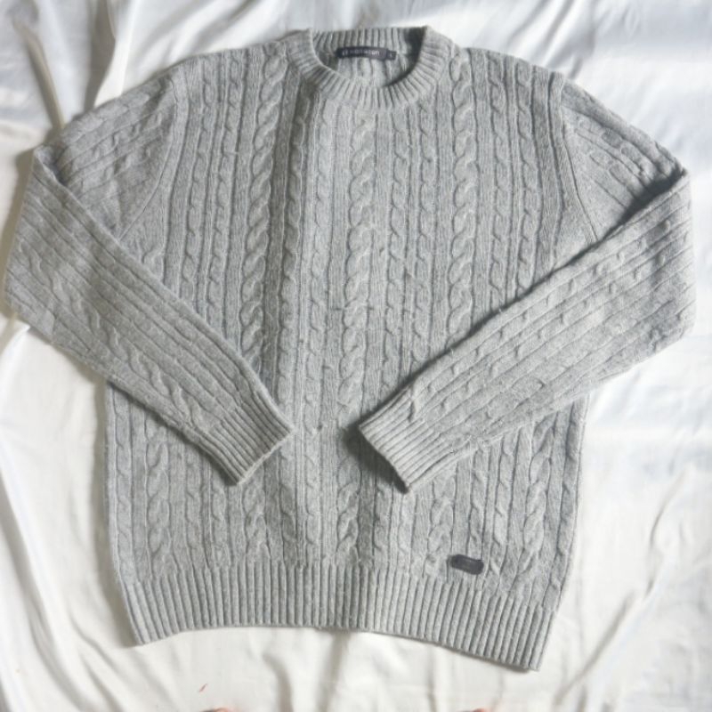 HANGTEN Cable Kepang Abu Knitwear Sweater Sweatshirt Crewneck Rajut Wool Jaket