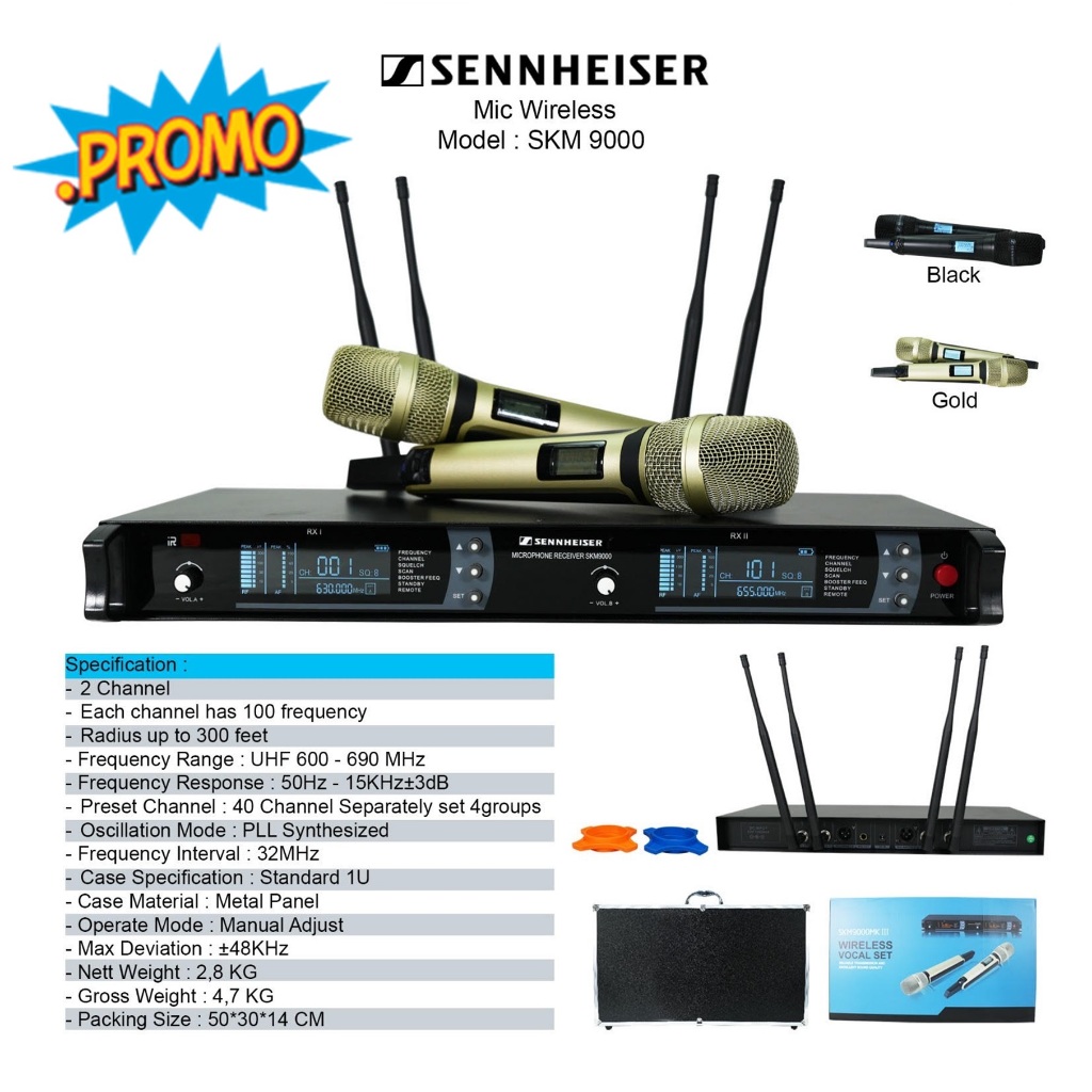 Mic Sennheiser SKM-9000MKII 4 Antena Mic Sennheiser skm9000 Wireless + Hardcase besi