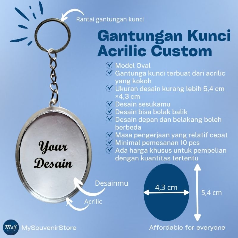 KEYCHAIN CUSTOM/ GANTUNGAN KUNCI ACRILIC CUSTOM BENTUK OVAL