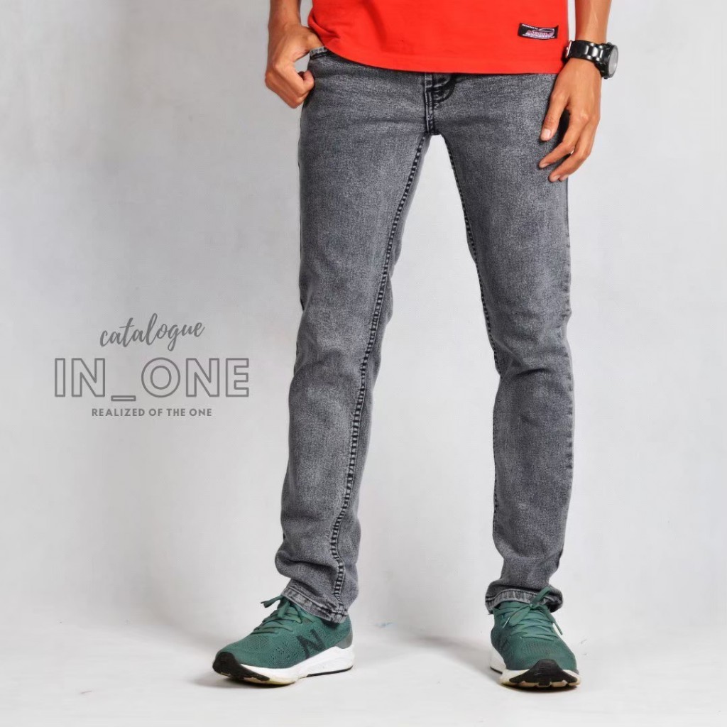 Mcf Jeans panjang Pria Slimfit celana Jeans Black Sandwash