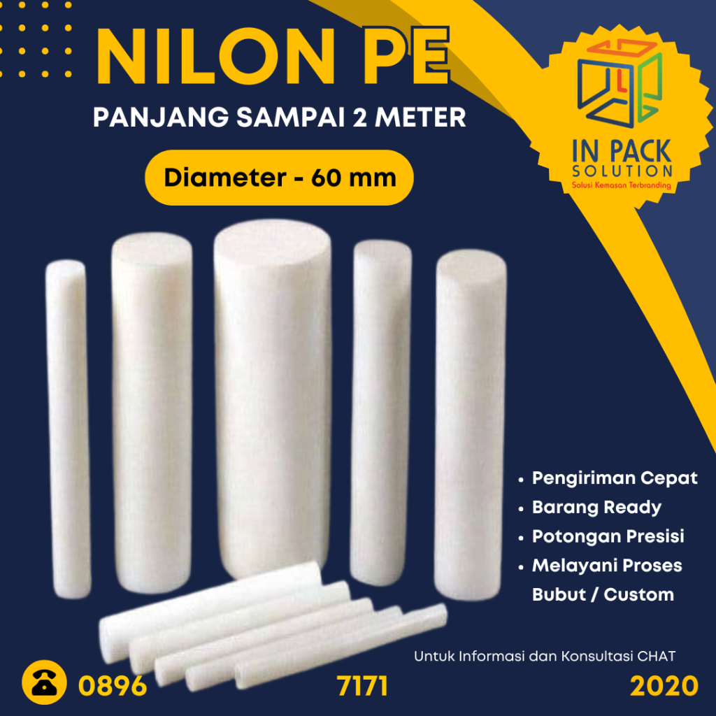 (Nilon PE 60mm) Jual Nylon rod Pe Nilon batangan 6 cm, Nylon As Potongan, As Nilon
