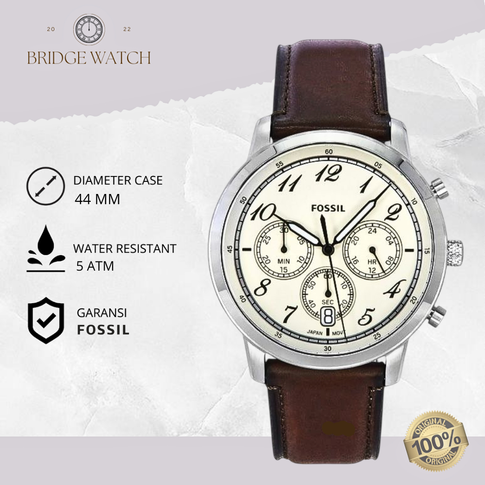 Jam Tangan Pria Fossil FS6022 Neutra Chronograph Dark Brown Leather Strap Coklat Kulit Casual Origin