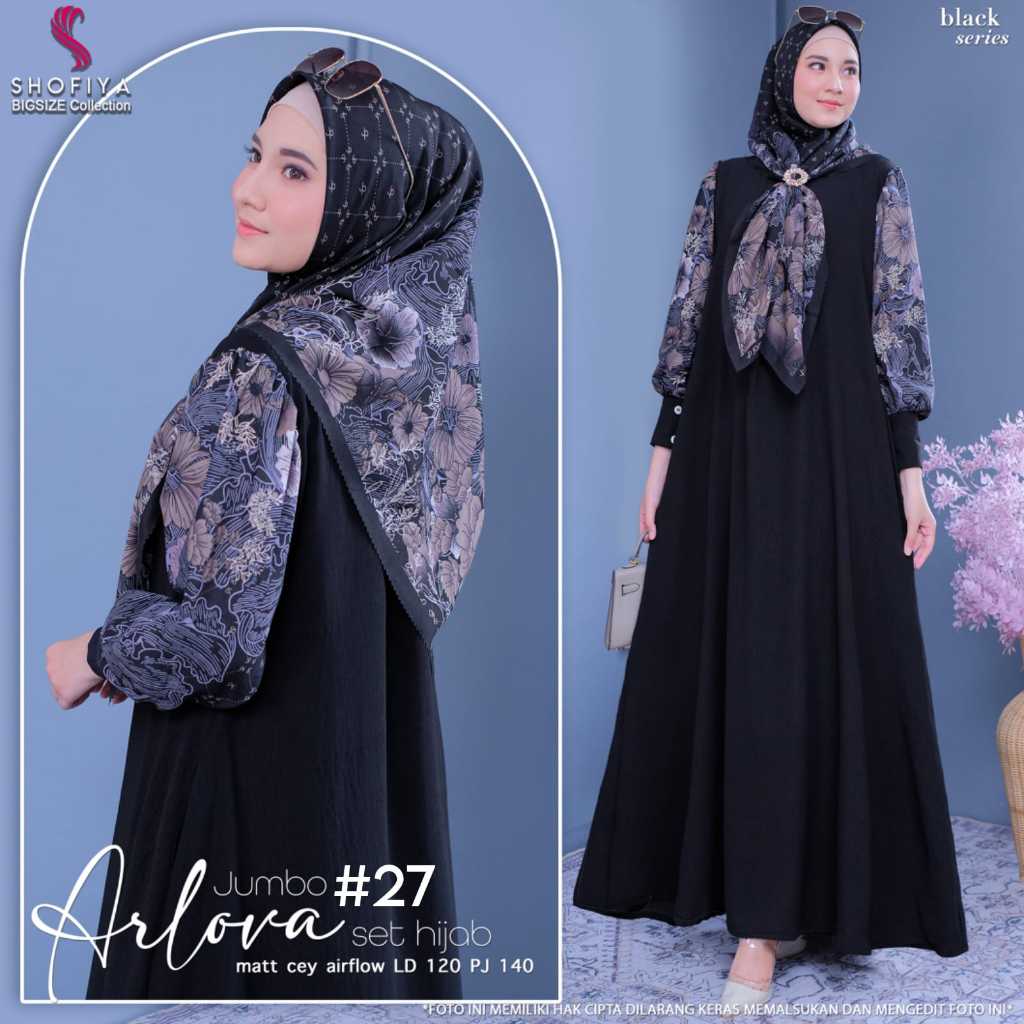 Gamis Set Jilbab Arlova Jumbo Shofiya Bigsize Bahan Crinkle Airflow Ld 120