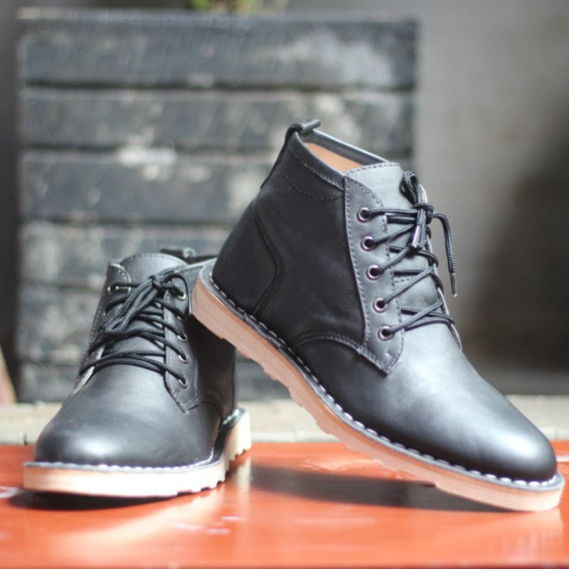 SPON | Sepatu Boots Pria Original Kulit Asli Black Master Spon Road Black