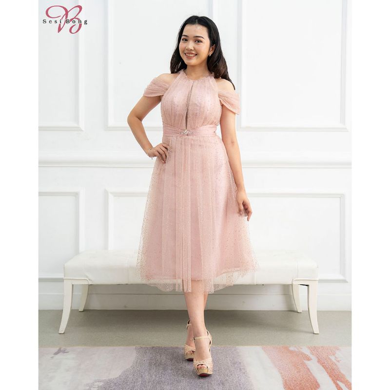 Gaun Pesta 4065 Rose Pink, Navy & Ice Blue