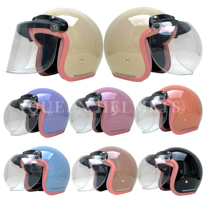 Helm Wanita Hijab Polos Lis Pink Helm Bogo Dewasa Full Leher SNI
