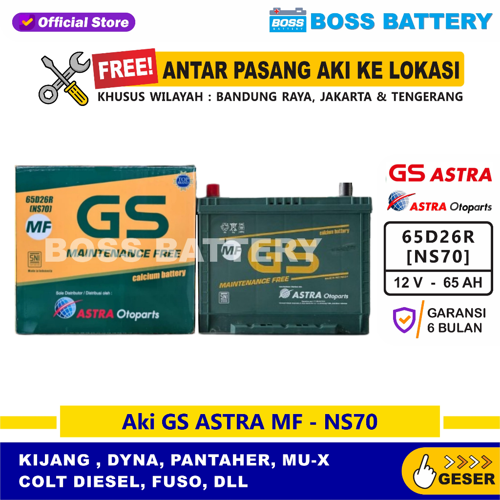 Aki GS MF NS70 - 65 Amper, Aki GS ORIGINAL ASTRA OTOPARTS