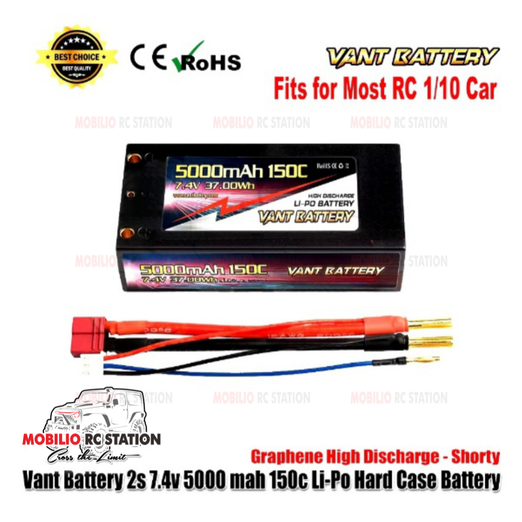 Vant Battery 2S 7.4V 5000 mAh 150C Li-Po Graphene Hard Case Battery Shorty
