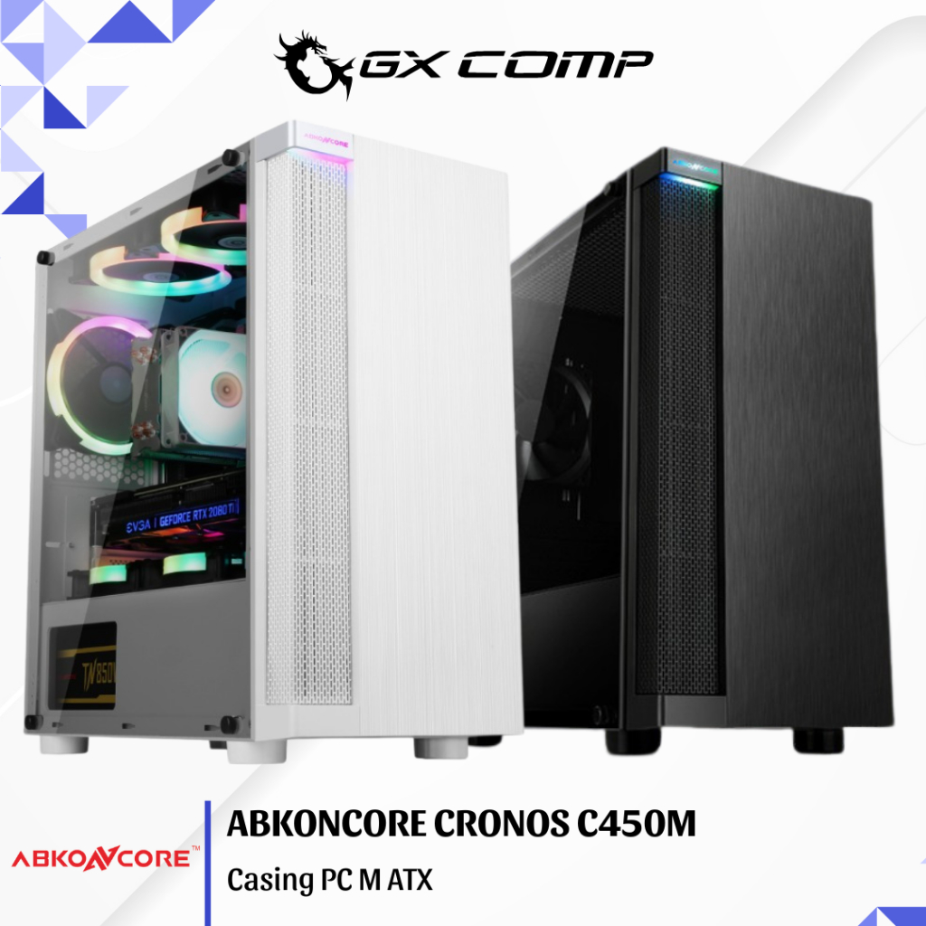Abkoncore C450M Black & White Free 1 fan | Casing PC M-ATX | Case CPU Gaming
