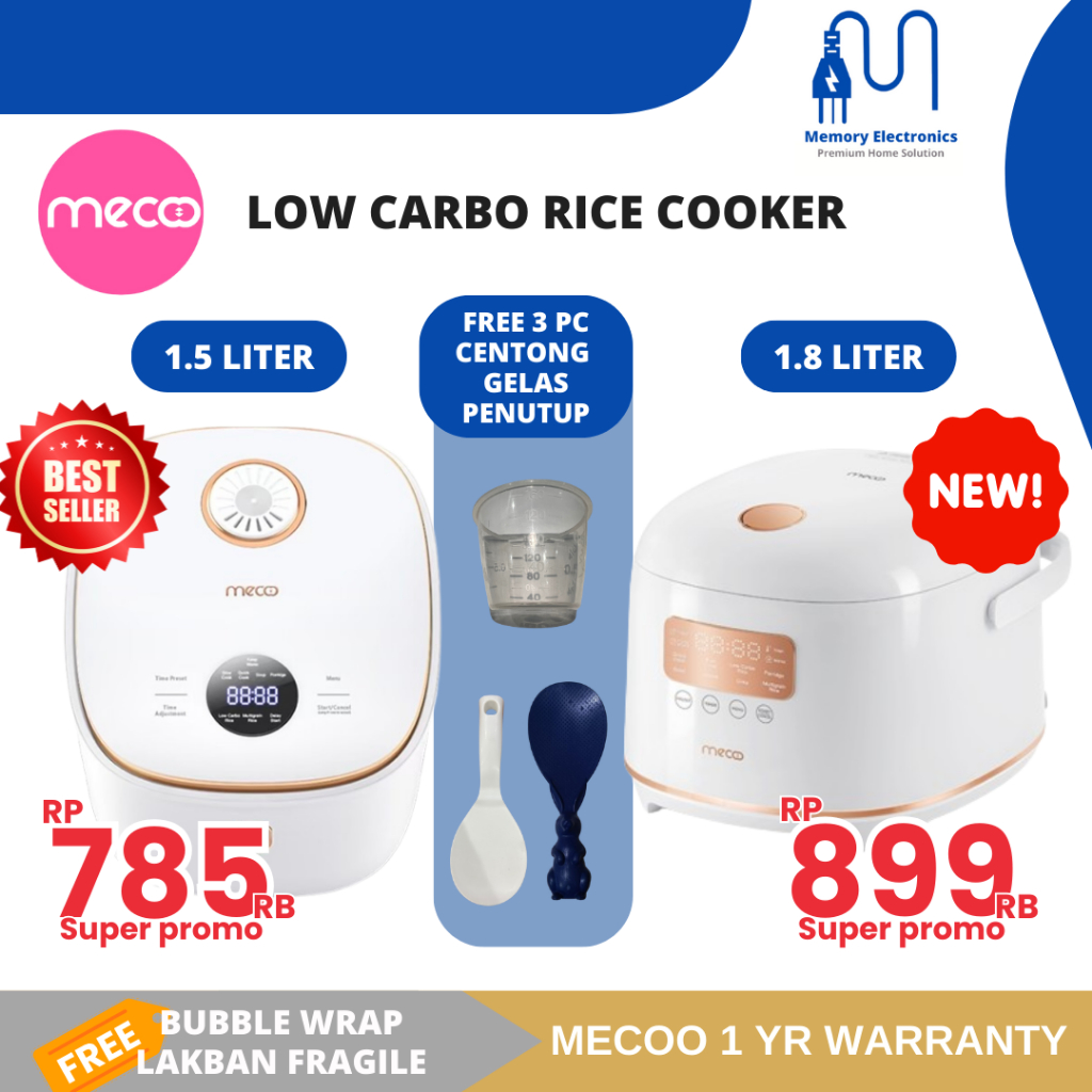 Mecoo Megicom Rice Cooker 1.8 Liter Putih - Pemasak Nasi Kecil Estetik Mewah Low Watt