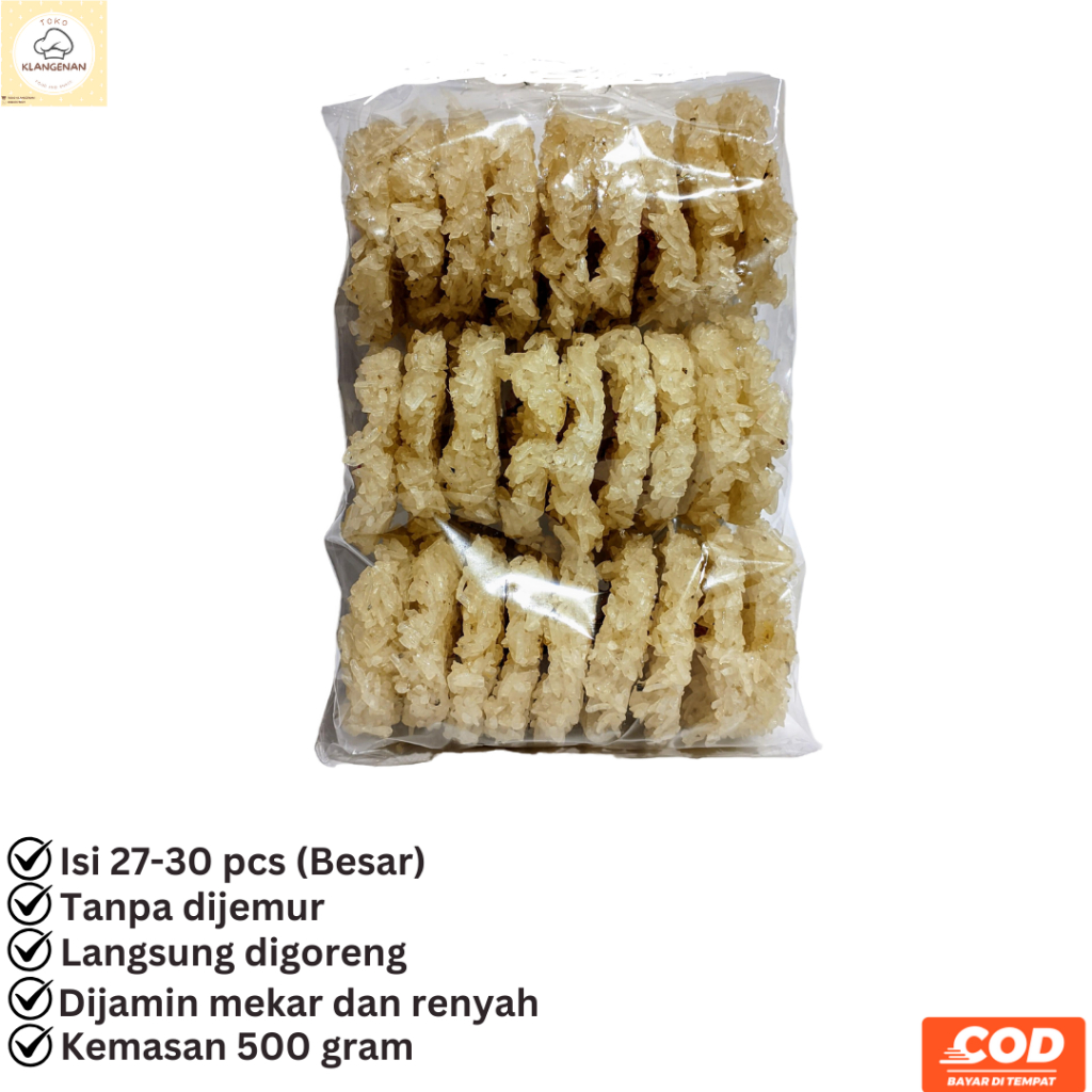 

Rengginang Mentah Ketan Putih Asli Rasa Bawang Gurih Renyah Isi 27-30 Pcs Besar Kemasan 500 Gram Dijamin Mekar Siap Goreng