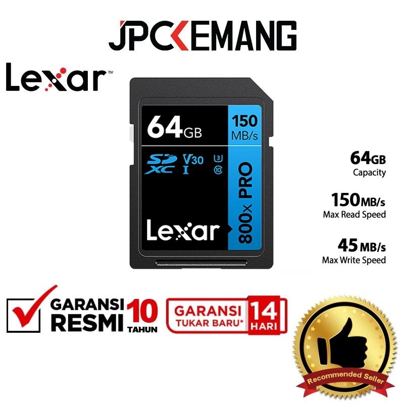 Lexar 64GB Pro SDXC 800X UHS-I Memory Card 150MB/s Garansi Resmi
