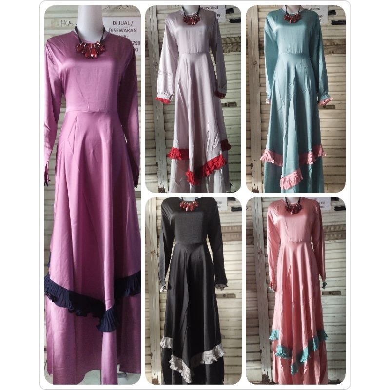 Gamis satin velvet kombinasi rempel/ gamis seragaman / gamis satin polos / gamis simpel