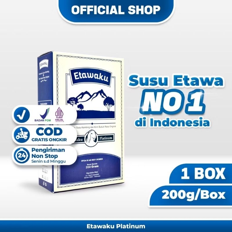 

Etawaku Platinum 200 gram terbuat dari susu kambing dan krimer bubuk