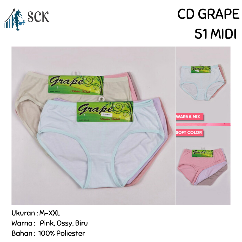 [ISI 3] Celana Dalam GRAPE 51 MIDI Halus / CD Ukuran M-XXL Bahan Katun / Pakaian Dalam Wanita