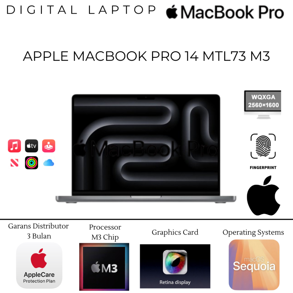 APPLE Macbook PRO 14 MTL73 M3 RAM 8GB 512GB SSD 14.2" Liquid Retina Fingerprint MacOS Sequioa