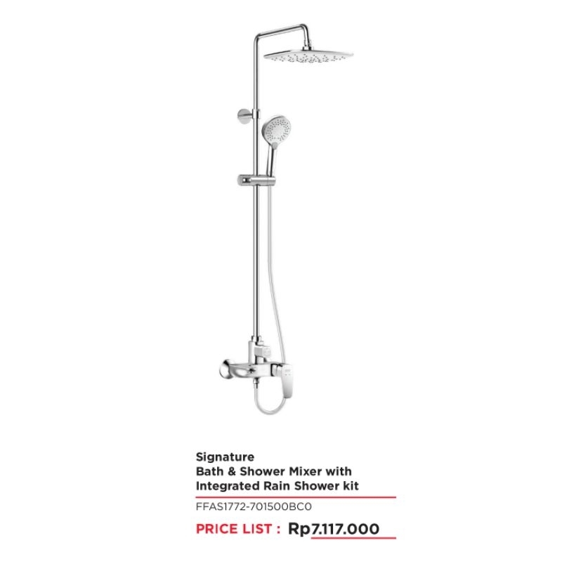 SignatureBath & Shower Mixer withIntegrated Rain Shower kit shower dinding American standard